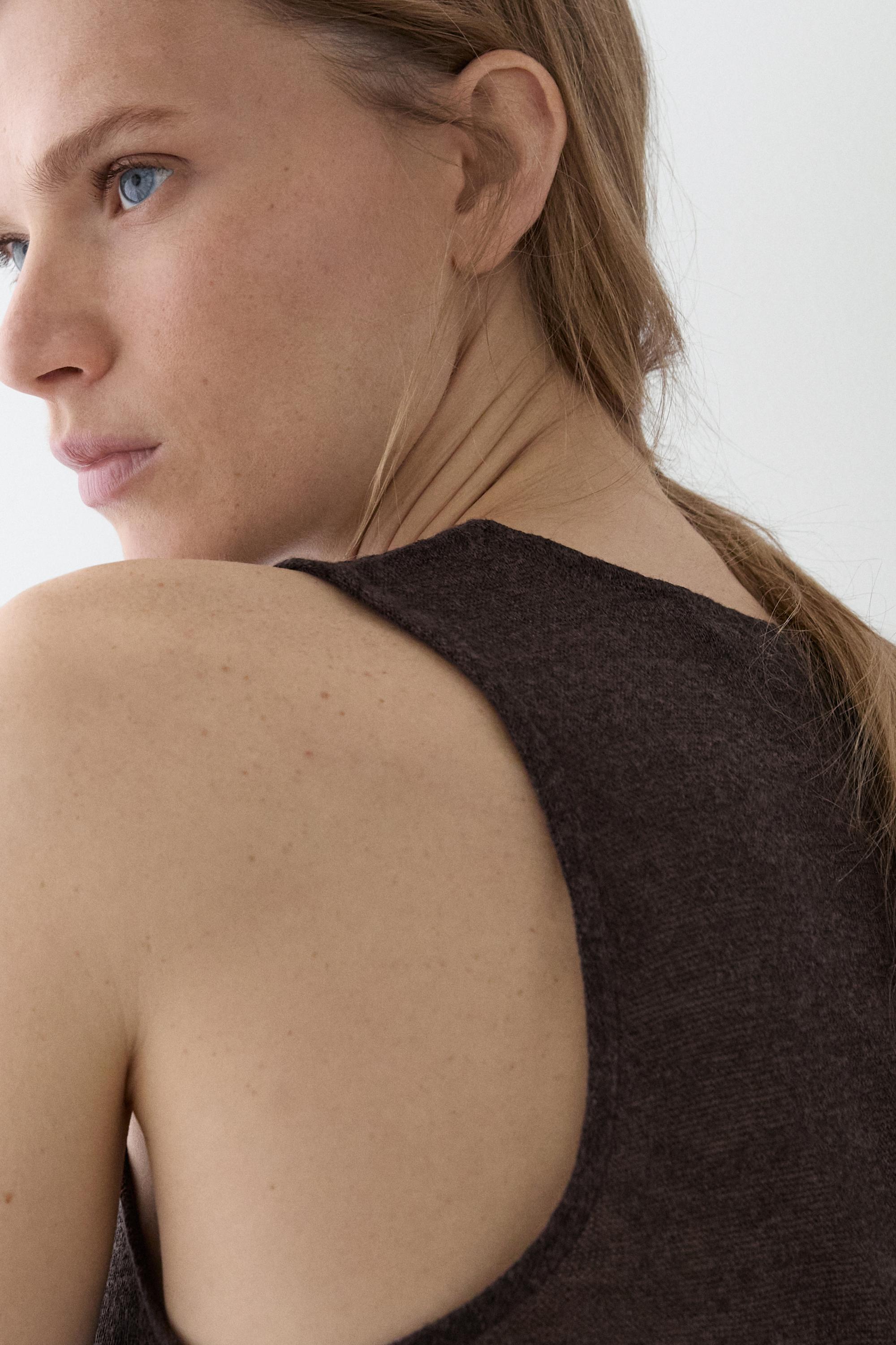 Linen blend top with surplice neckline